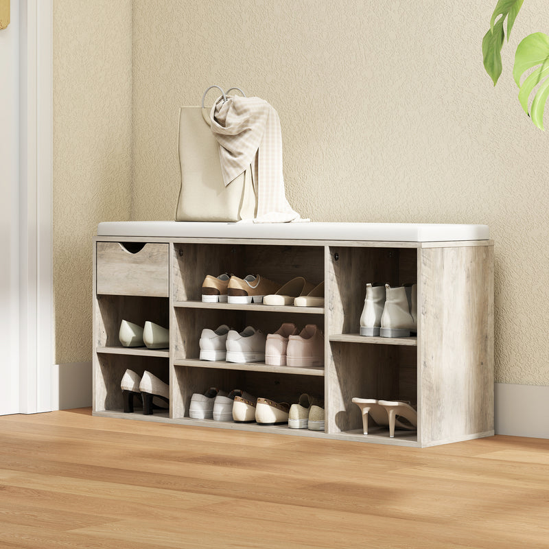 Grey Shoe Storage Bench With Cushioned Seat Ideal For Hallway Or Bedroom Organisation