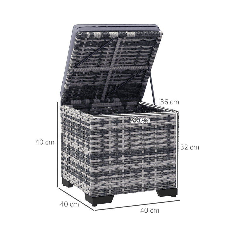 Set of 2 Rattan Storage Ottomans with Cushions for Garden Balcony and Living Room Dark Grey by Outsunny