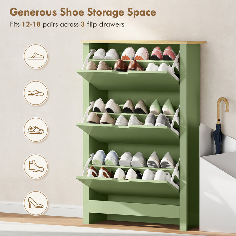Slim Shoe Cabinet for Hallway Storage Fits 18 Pairs Easy Clean High Gloss Green AOSOM