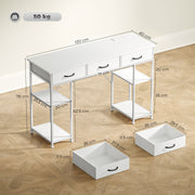 White 120cm Computer Desk with Power Outlets 3 Drawers and 4 Storage Shelves for Home Office