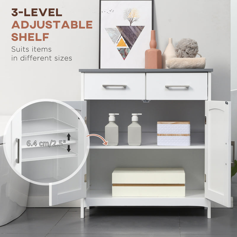 Freestanding Bathroom Storage Cabinet with Adjustable Shelf and Drawers White