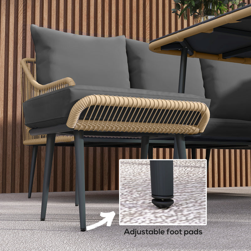 Brown Grey 6 Seater Rattan Garden Sofa Set With Cushions by Outsunny