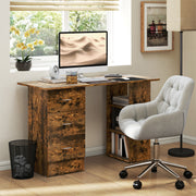 Computer Desk with Drawers and 3 Storage Shelves for Home Office Workstation, Rustic Brown