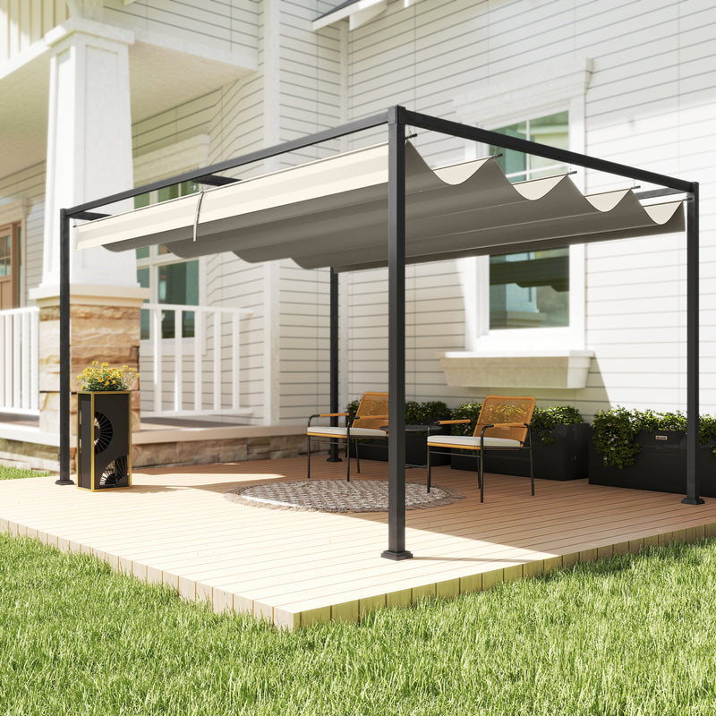 Metal Pergola With Retractable Canopy Roof For Garden Or Patio Shelter 3x2m Cream White AOSOM