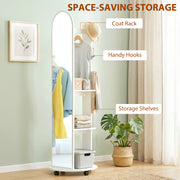 Full Length Mirror with Hidden Storage Shelves and Coat Hooks for Organised Bedrooms Brown Wood Effect Homcom