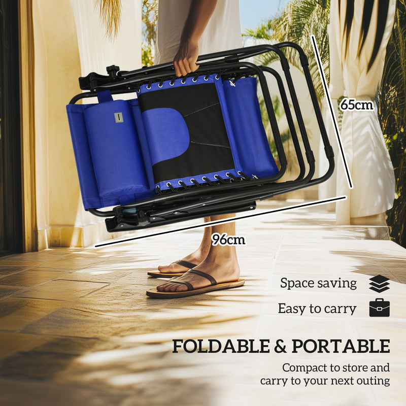 Blue Zero Gravity Outdoor Reclining Lounger Chair with Shade Cushion and Cup Holder by Outsunny