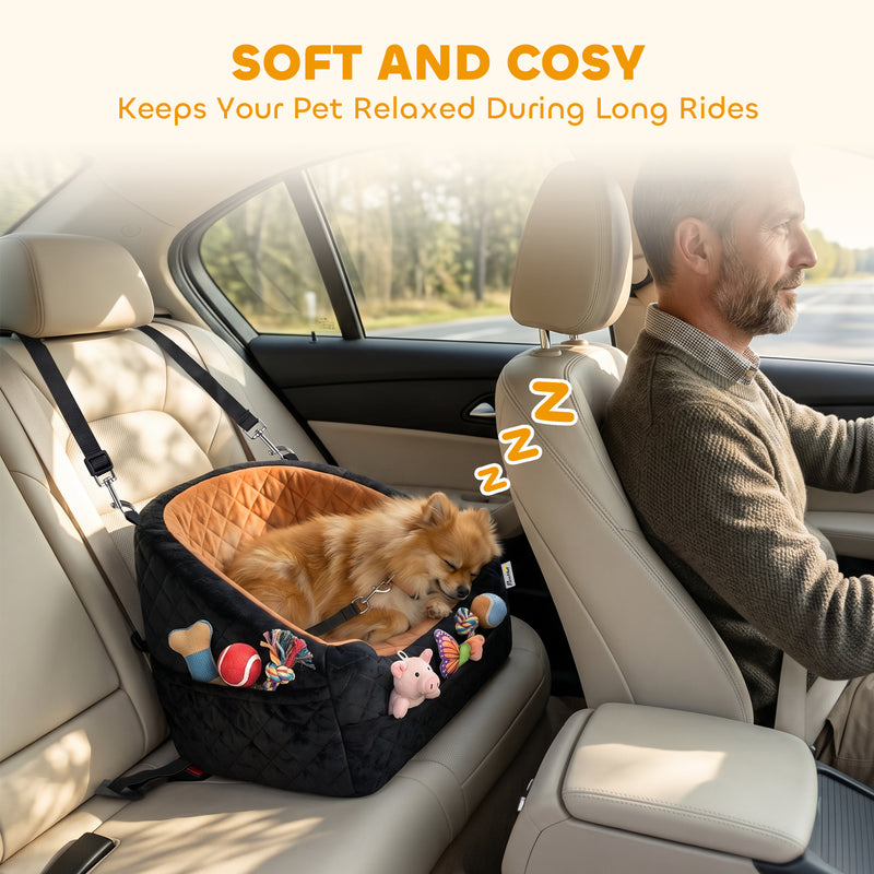 Pet Car Seat for Small Dogs and Cats Keeps Pets Secure and Car Seats Clean Brown Black