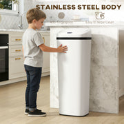50L Touchless Kitchen Bin with Motion Sensor for Hygienic Waste Disposal White AOSOM