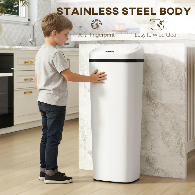 50L Touchless Kitchen Bin with Motion Sensor for Hygienic Waste Disposal White AOSOM