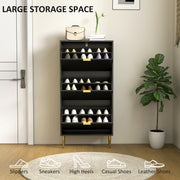 Slim Shoe Storage Cabinet with 3 Tier Flip Drawers Ideal for Hallways Black
