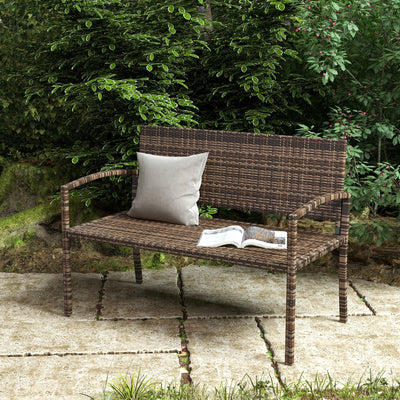 Garden Bench for Two with High Back and Armrests Weather Resistant Rattan Brown Outsunny