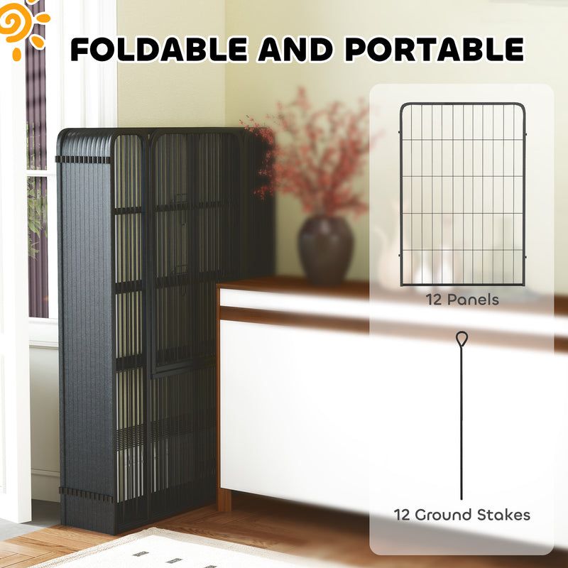 12 Panel Heavy Duty Dog Playpen With Doors 100cm High for Large Dogs Black by PawHut