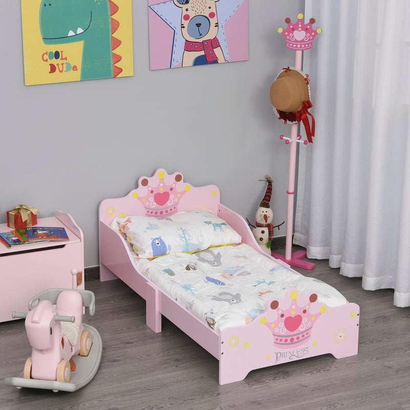 Pink Toddler Princess Bed with Safety Rails and Slats for Girls Aged 3 to 6 Years