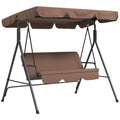 3 Seater Garden Swing Chair with Adjustable Canopy and Cushions for Outdoor Relaxing Brown