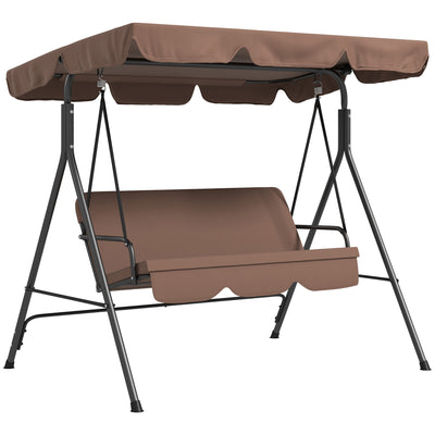 3 Seater Garden Swing Chair with Adjustable Canopy and Cushions for Outdoor Relaxing Brown