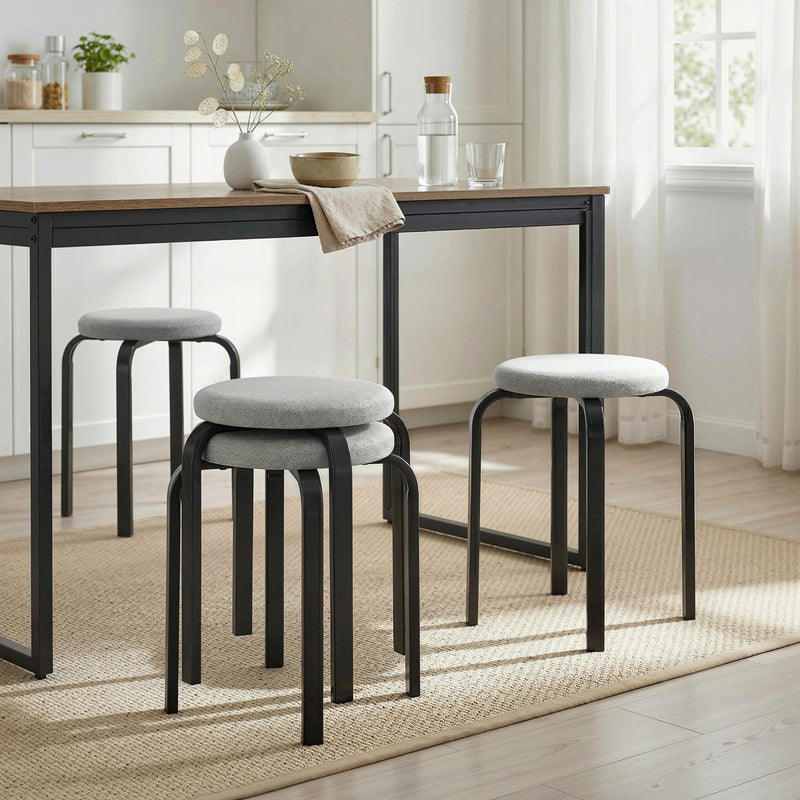 Stackable Stools Set of 4 for Extra Seating and Easy Storage Grey Black