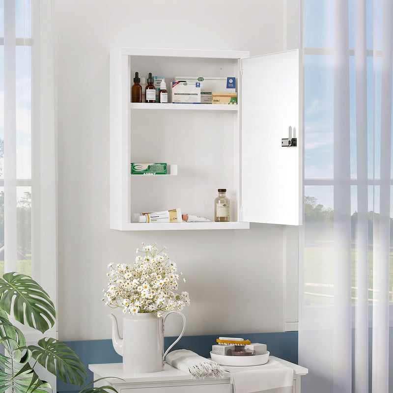 Locking Medicine Cabinet with Combination Code for Safe Organised Storage White Red