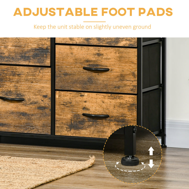 Industrial 5 Drawer Fabric Chest with Open Shelf for Bedroom or Living Room Storage Rustic Brown