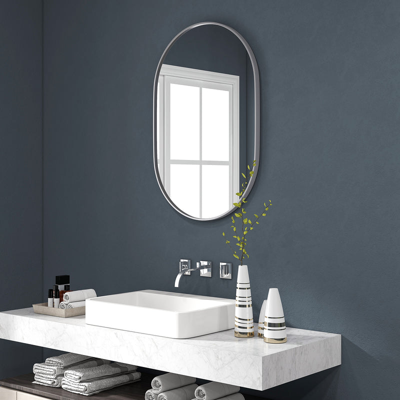 Round Tempered Glass Bathroom Wall Mirror 60cm Ideal for Small Spaces, Silver Tone