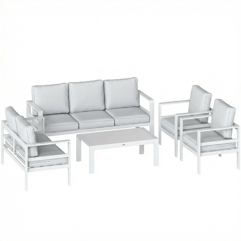 Modular Garden Furniture Set with Deep Cushions for All Weather Relaxing, White & Light Grey