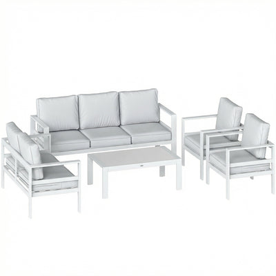 Modular Garden Furniture Set with Deep Cushions for All Weather Relaxing, White & Light Grey Outsunny