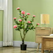 Set of 2 Artificial Camellia Plants in Pots For Indoor or Outdoor Display 95cm Pink AOSOM