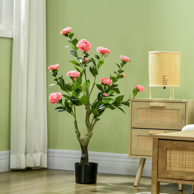 Set of 2 Artificial Camellia Plants in Pots For Indoor or Outdoor Display 95cm Pink AOSOM