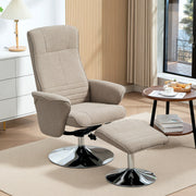 Beige Velvet Swivel Recliner Chair with Footstool for Lounge or Office with Steel Base