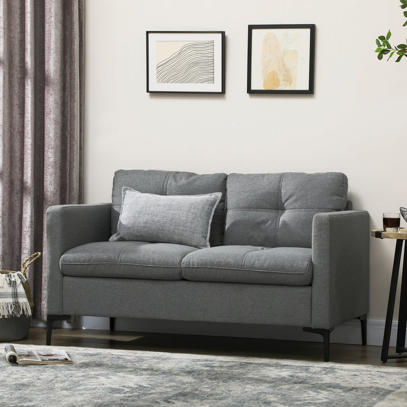 Two Seater Fabric Sofa with Steel Legs Ideal for Living Rooms or Small Spaces Grey