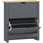 Charcoal Grey Slim Shoe Cabinet For Hallway - 2 Flip Doors Stores Up To 12 Pairs With Adjustable Shelves, 72x26x80cm Homcom
