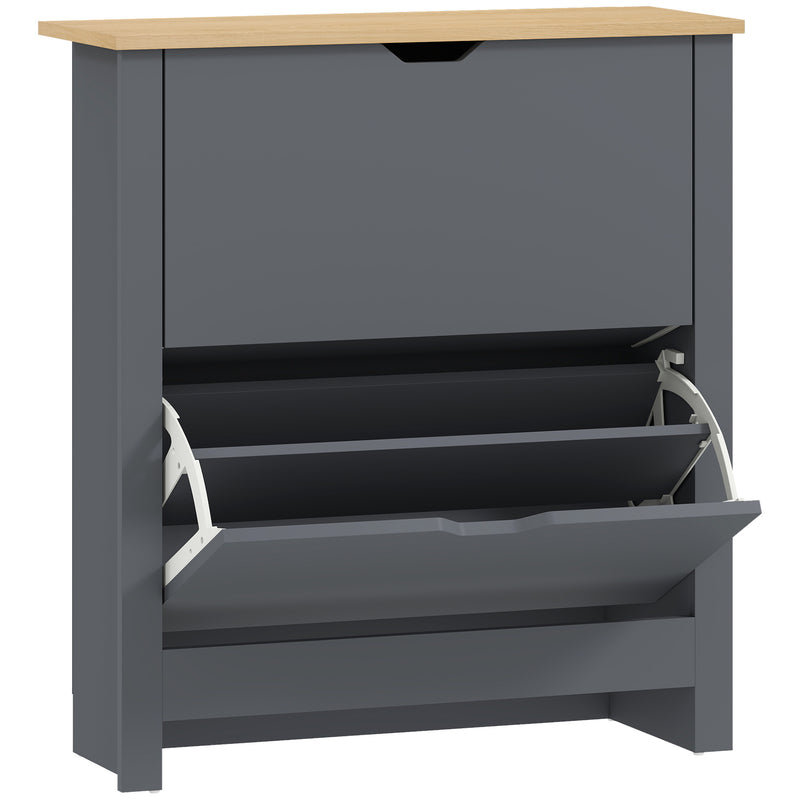 Charcoal Grey Slim Shoe Cabinet For Hallway - 2 Flip Doors Stores Up To 12 Pairs With Adjustable Shelves, 72x26x80cm Homcom