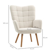 Cream Upholstered Wingback Armchair with Tufted Back and Wooden Legs for Lounge or Bedroom