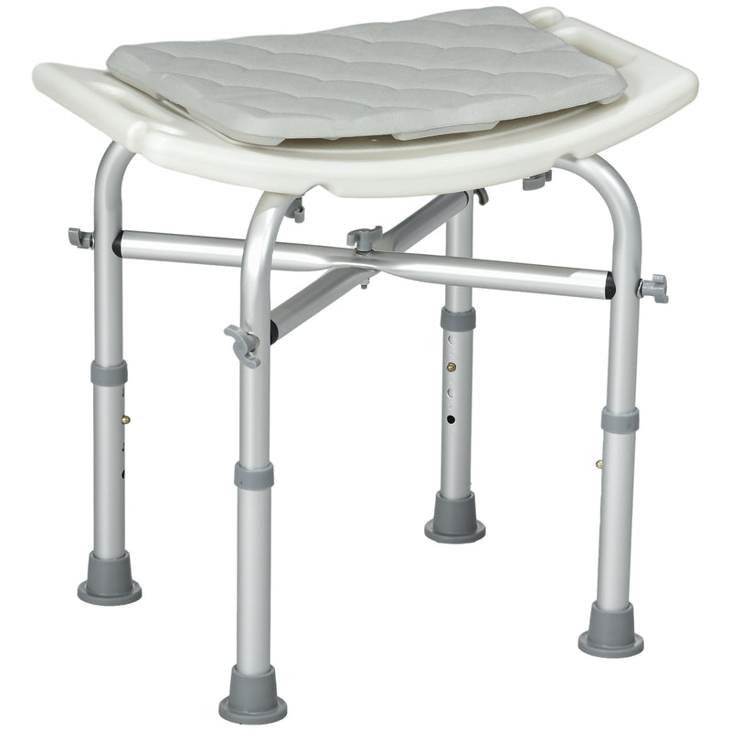 Height Adjustable Aluminium Shower Stool With Padded Seat And Holder For Seniors, White