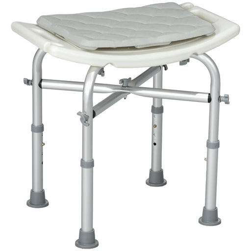 Height Adjustable Aluminium Shower Stool With Padded Seat And Holder For Seniors, White