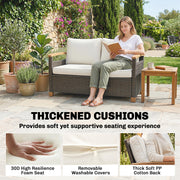 2 Seater Rattan Garden Sofa with Deep Cushions and Acacia Armrests for Comfortable Outdoor Relaxing Brown Cream White Outsunny