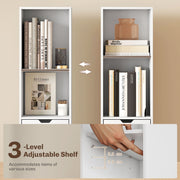 Tall 6 Tier Narrow Bookcase With Drawer and Storage Cabinet for Home Office White AOSOM