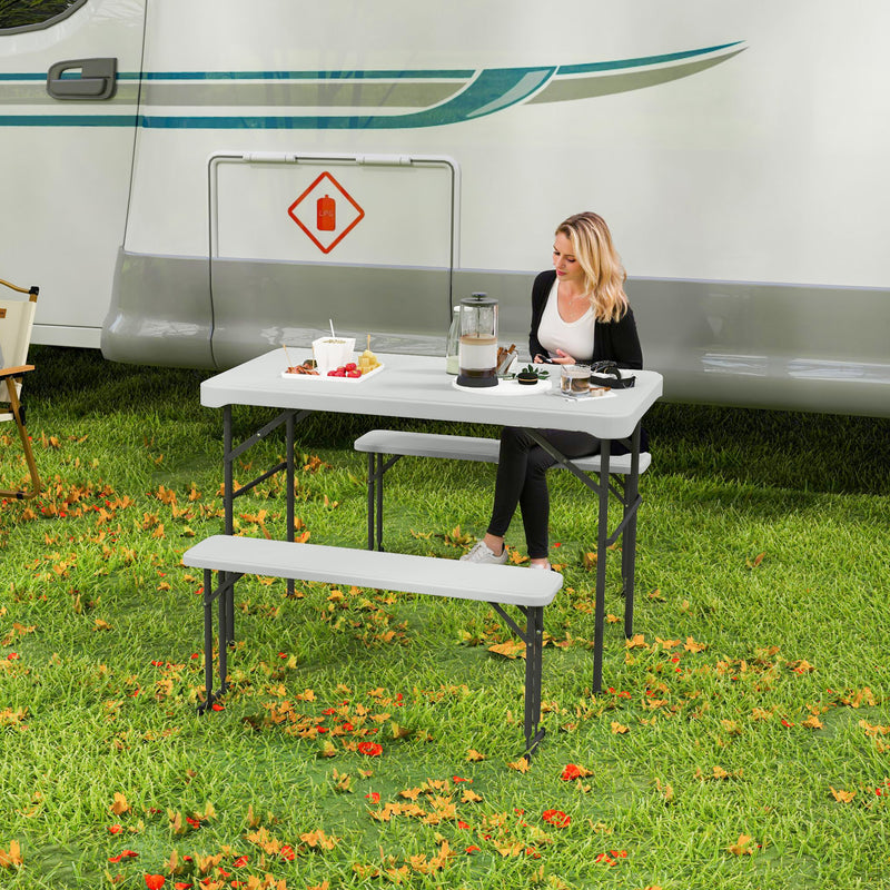 3 Piece Folding Picnic Table and Bench Set for Outdoor Dining and Camping White