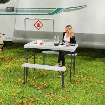 3 Piece Folding Picnic Table and Bench Set for Outdoor Dining and Camping White AOSOM