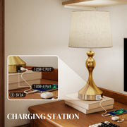 Set of 2 Modern Bedside Table Lamps with USB Charging and 3 Light Modes, Gold Tone AOSOM