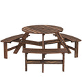 Garden Dining Set for 6 with Round Pub Style Table and Benches Weather Resistant Fir Wood Carbonized Outsunny