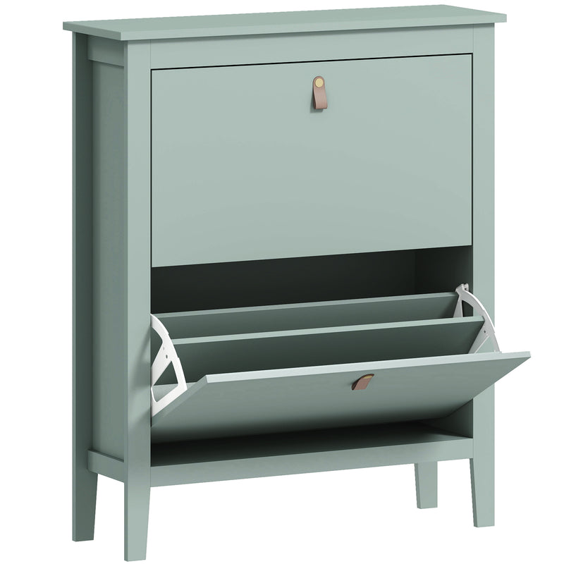Green Modern Shoe Cabinet with Two Drawers for Hallway Storage