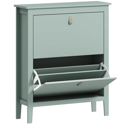 Green Modern Shoe Cabinet with Two Drawers for Hallway Storage
