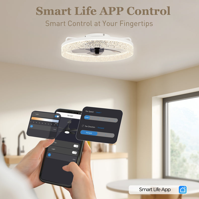Ceiling Fan With Light and Remote for Quiet Cooling and Lighting Control White AOSOM