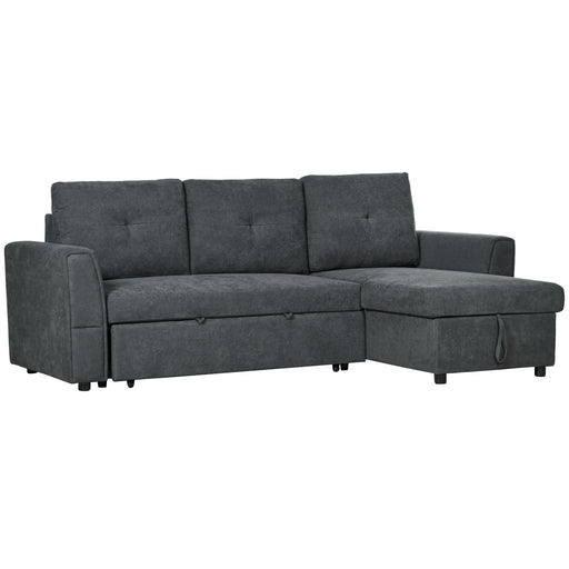 3 Seater L Shaped Sofa Bed With Pull Out Sleeper And Storage For Living Room Dark Grey