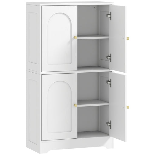 4 Door Kitchen Storage Cabinet With Adjustable Shelves For Organised Cooking Space White