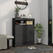 Flip Door Shoe Storage Cabinet For 16 Pairs With High Gloss Finish, Black