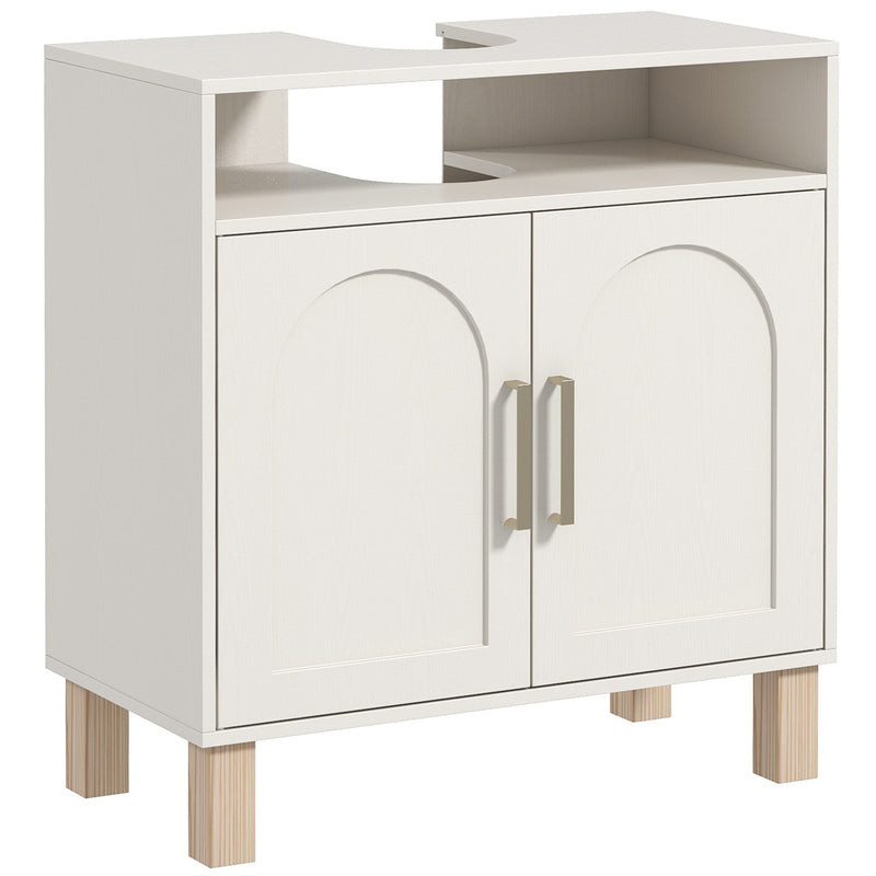 Under Sink Bathroom Cabinet Freestanding Storage Unit for Non Pedestal Basin, Cream White