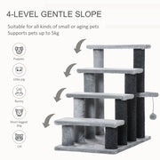 4 Step Cat Stairs with Scratching Posts Platforms and Hanging Toy for Indoor Use, Grey