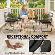 Rattan Garden Furniture Set for Small Patios or Balconies with Cushions and Coffee Table Black Outsunny
