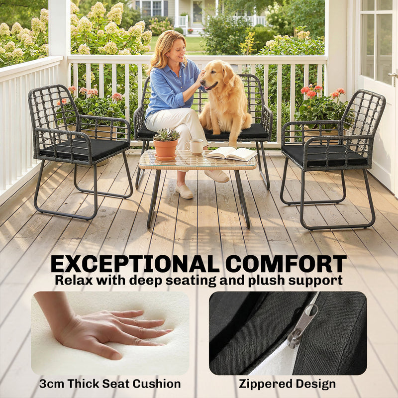 Rattan Garden Furniture Set for Small Patios or Balconies with Cushions and Coffee Table Black Outsunny